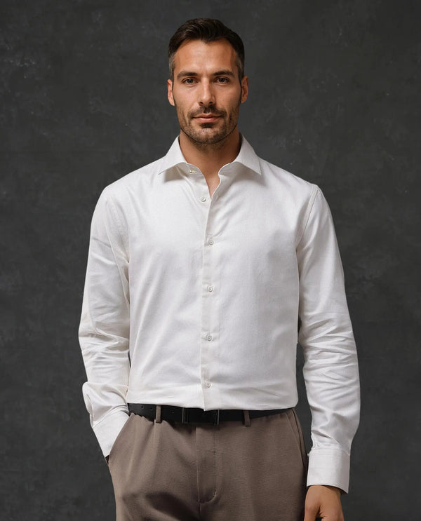Rare Rabbit Men Renil Off White Cotton Fabric Full Sleeve Regular Fit Dobby Formal Shirt