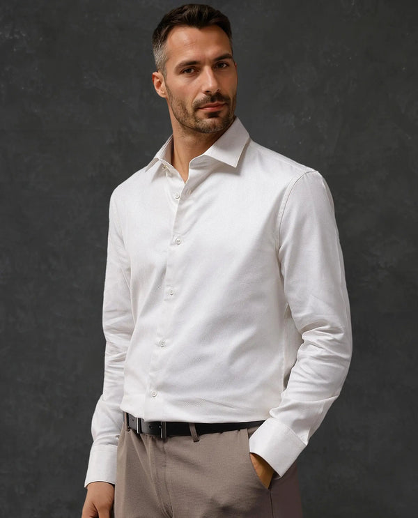 Rare Rabbit Men Renil Off White Cotton Fabric Full Sleeve Regular Fit Dobby Formal Shirt