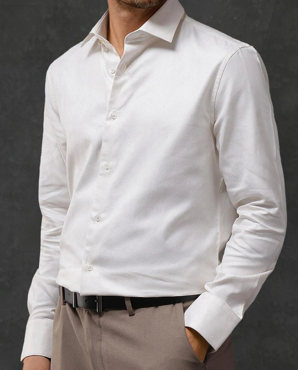 Rare Rabbit Men Renil Off White Cotton Fabric Full Sleeve Regular Fit Dobby Formal Shirt