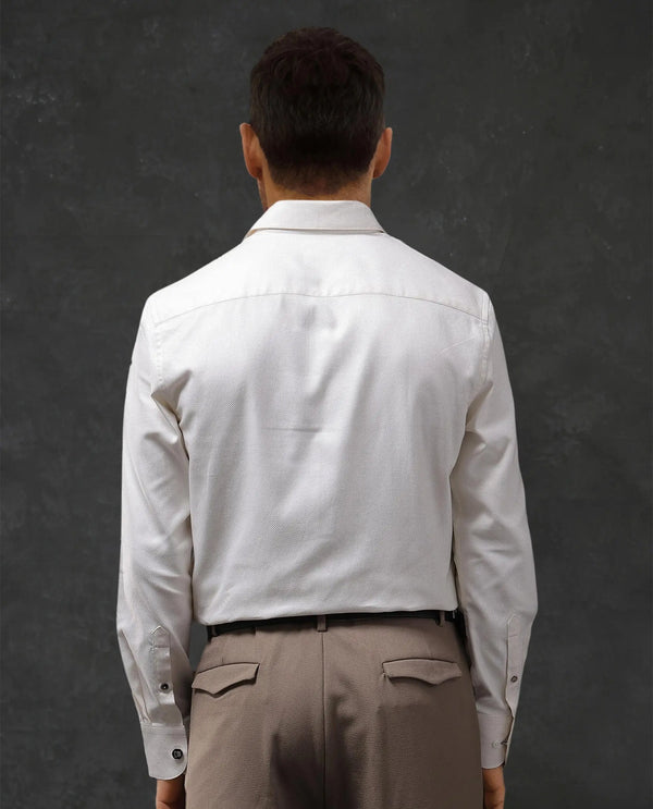 Rare Rabbit Men Renil Off White Cotton Fabric Full Sleeve Regular Fit Dobby Formal Shirt