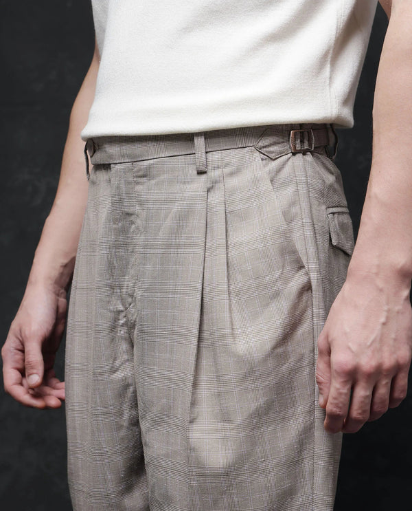 Rare Rabbit Men Renot Beige Cotton Blend Fabric Pleated Front with Adjustable Waistband Regular Fit Checks Trouser
