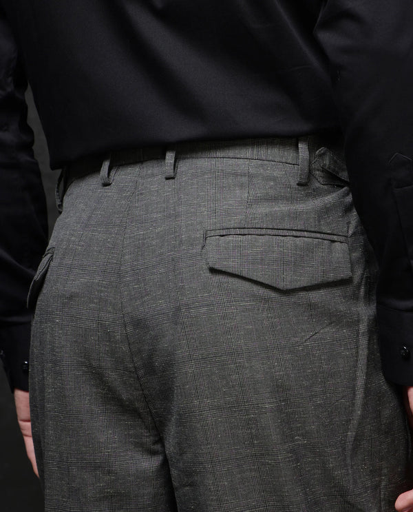 Rare Rabbit Men Renot Dark Green Cotton Blend Fabric Pleated Front with Adjustable Waistband Regular Fit Checks Trouser