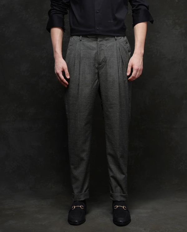 Rare Rabbit Men Renot Dark Green Cotton Blend Fabric Pleated Front with Adjustable Waistband Regular Fit Checks Trouser