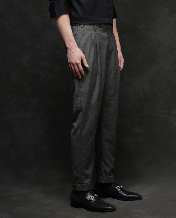 Rare Rabbit Men Renot Dark Green Cotton Blend Fabric Pleated Front with Adjustable Waistband Regular Fit Checks Trouser