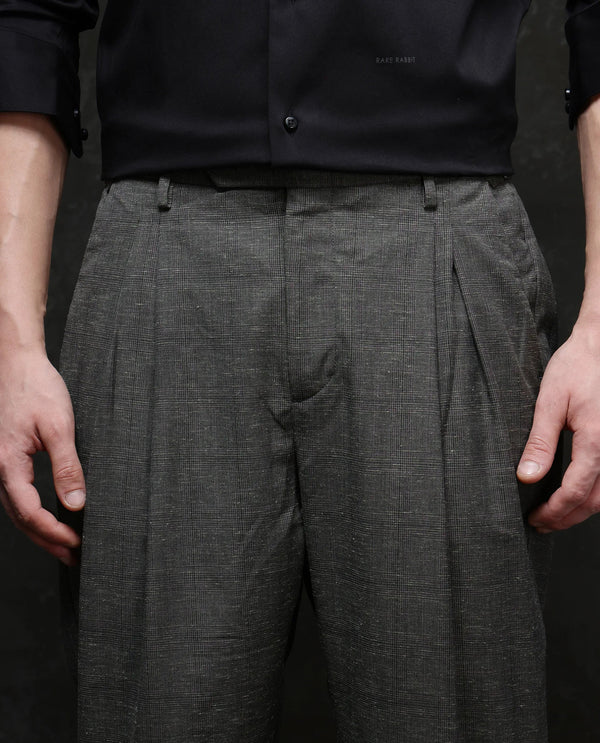 Rare Rabbit Men Renot Dark Green Cotton Blend Fabric Pleated Front with Adjustable Waistband Regular Fit Checks Trouser