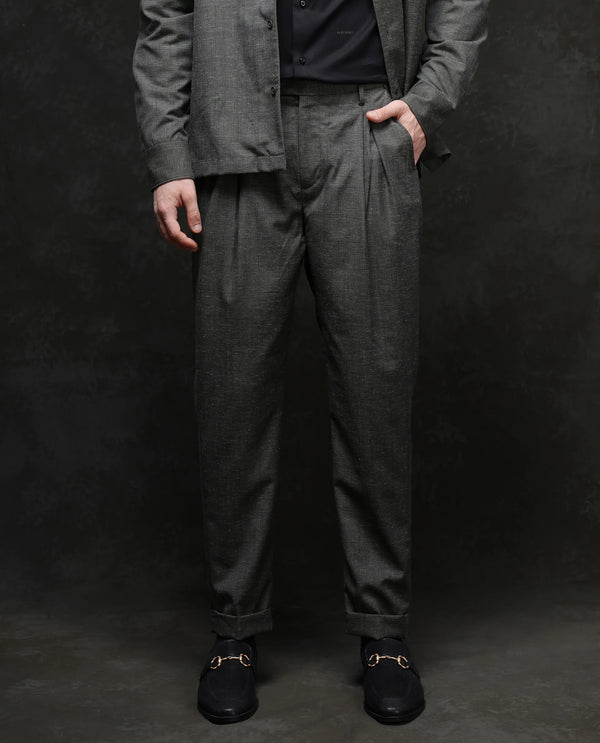 Rare Rabbit Men Renot Dark Green Cotton Blend Fabric Pleated Front with Adjustable Waistband Regular Fit Checks Trouser