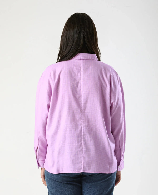 Rareism Women Repen Light Purple Cotton Fabric Full Sleeve Collared Neck Button Closure Boxy Fit Geometric Print Shirt