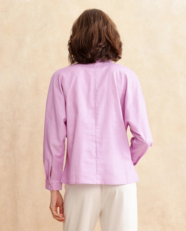 Rareism Women Repen Light Purple Cotton Fabric Full Sleeve Collared Neck Button Closure Boxy Fit Geometric Print Shirt
