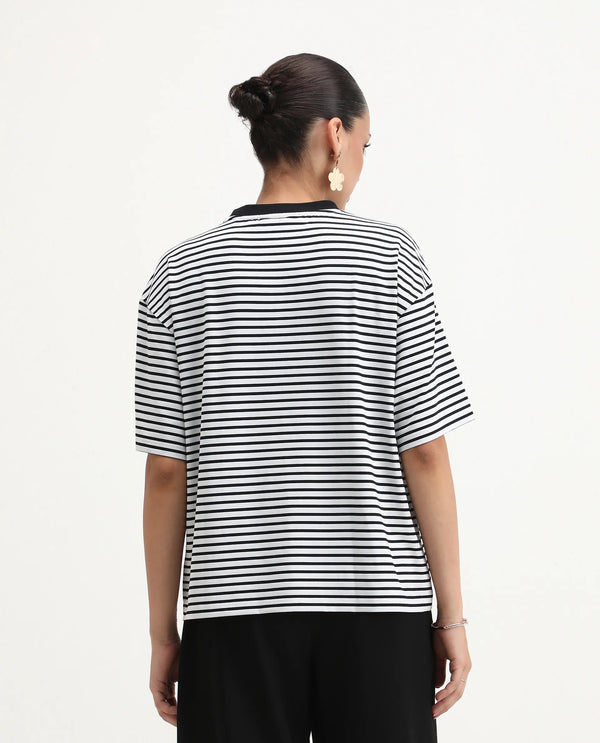 Rareism Women Reph White Cotton Fabric Short Sleeve Relaxed Fit Plain T-Shirt