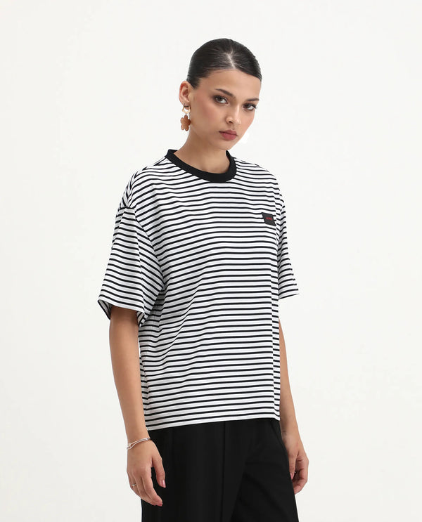 Rareism Women Reph White Cotton Fabric Short Sleeve Relaxed Fit Plain T-Shirt