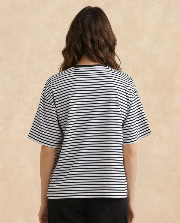 Rareism Women Reph White Cotton Fabric Short Sleeve Relaxed Fit Plain T-Shirt