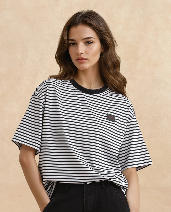 Rareism Women Reph White Cotton Fabric Short Sleeve Relaxed Fit Plain T-Shirt