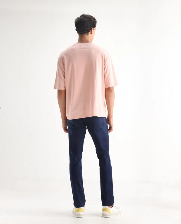 Rare Rabbit Men's Repp Blue Pant Cotton Elastane Fabric Slim Fit Button & Zip Closure Jeans