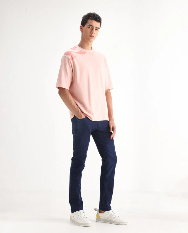 Rare Rabbit Men's Repp Blue Pant Cotton Elastane Fabric Slim Fit Button & Zip Closure Jeans