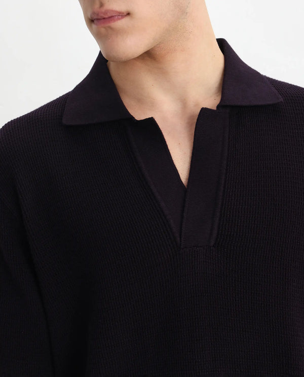 Rare Rabbit Men's Rera Dark Purple Cotton Fabric Half Sleeve Spread Collar Oversized Fit Textured Polo