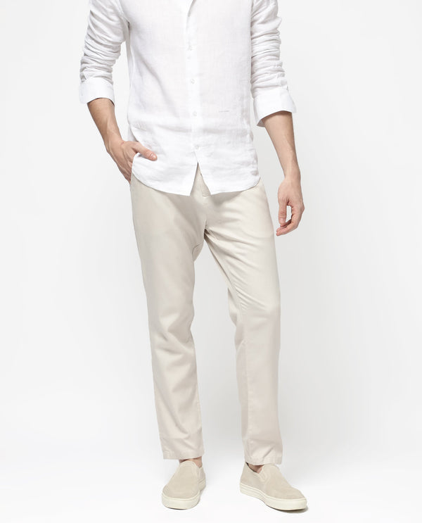 Rare Rabbit Mens Reric Pastel Beige Drawstring Closure Solid Linen Trouser