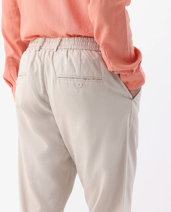 Rare Rabbit Mens Reric Pastel Beige Drawstring Closure Solid Linen Trouser