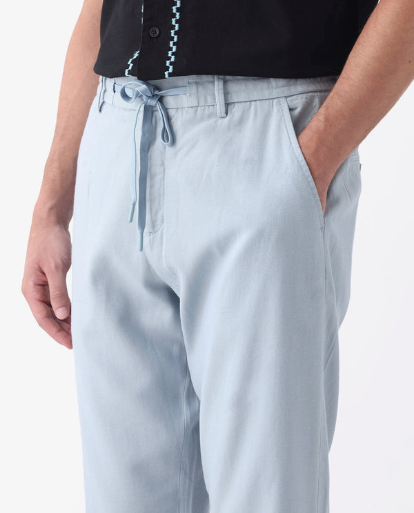 Rare Rabbit Mens Reric Pastel Blue Drawstring Closure Solid Linen Trouser