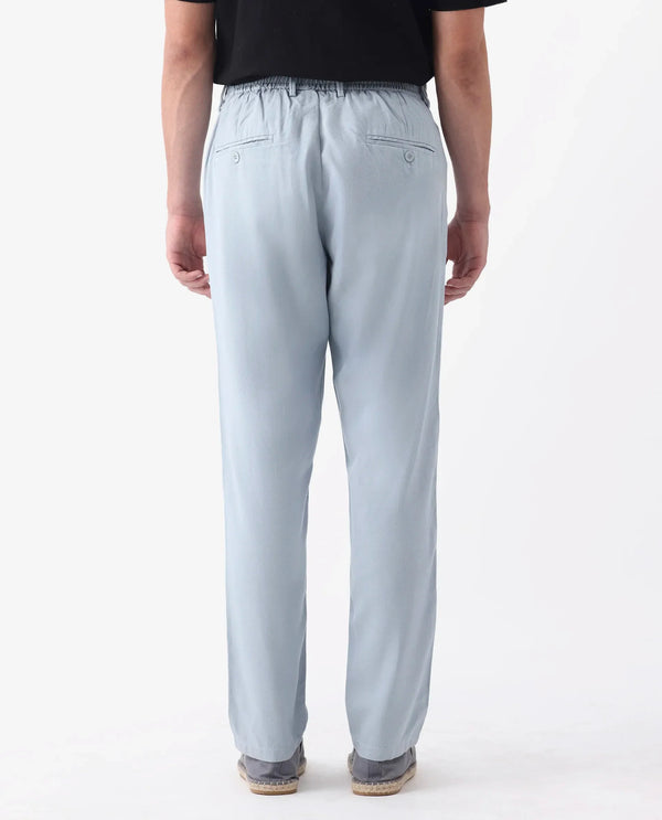 Rare Rabbit Mens Reric Pastel Blue Drawstring Closure Solid Linen Trouser