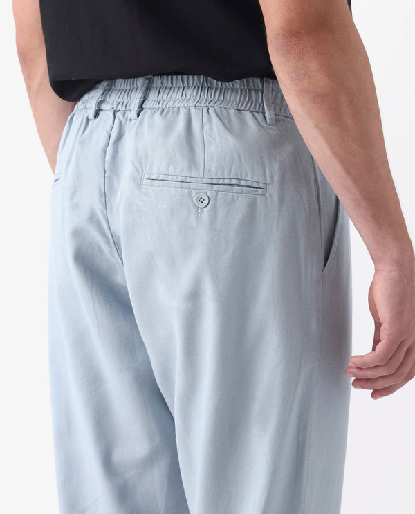 Rare Rabbit Mens Reric Pastel Blue Drawstring Closure Solid Linen Trouser