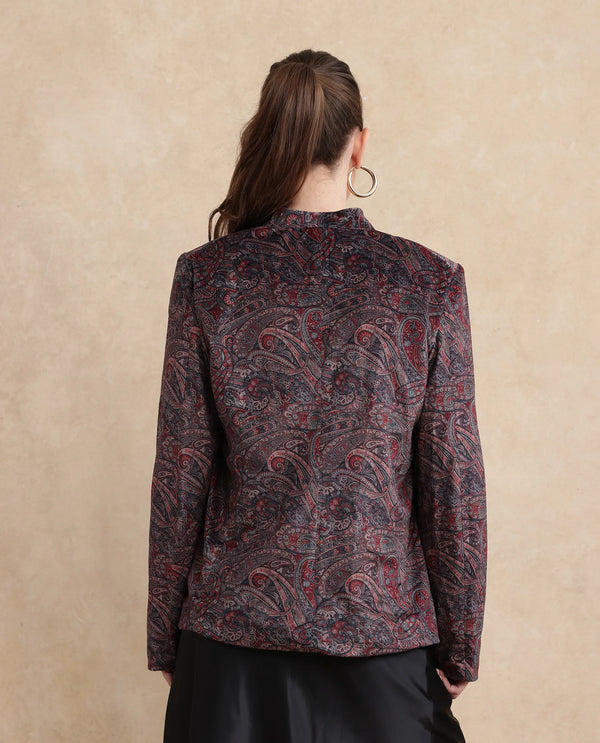 Rareism Women Resko Multi Velvet Regular Sleeves Collarless Paisley Print Jacket