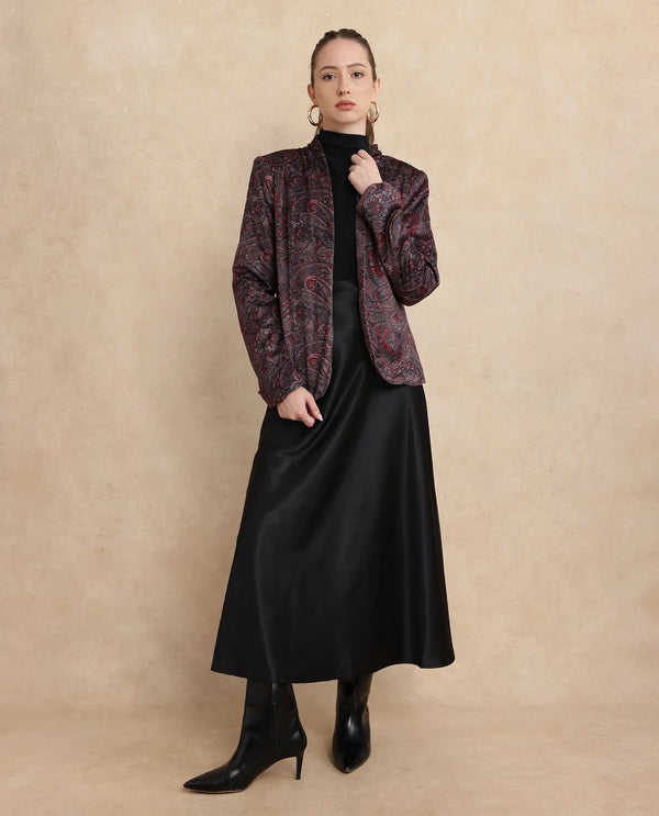 Rareism Women Resko Multi Velvet Regular Sleeves Collarless Paisley Print Jacket