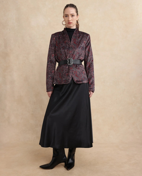 Rareism Women Resko Multi Velvet Regular Sleeves Collarless Paisley Print Jacket