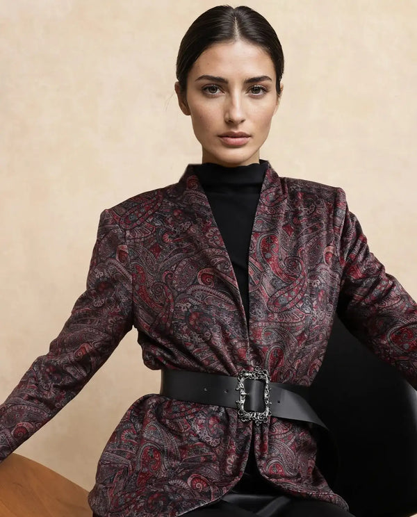 Rareism Women Resko Multi Velvet Regular Sleeves Collarless Paisley Print Jacket