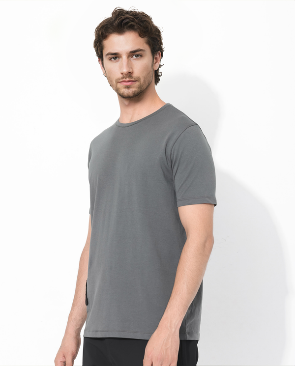 Rare Rabbit Articale Men's Rev Grey Cotton Lycra Fabric Short Sleeve Crew Neck Graphic Print T-Shirt