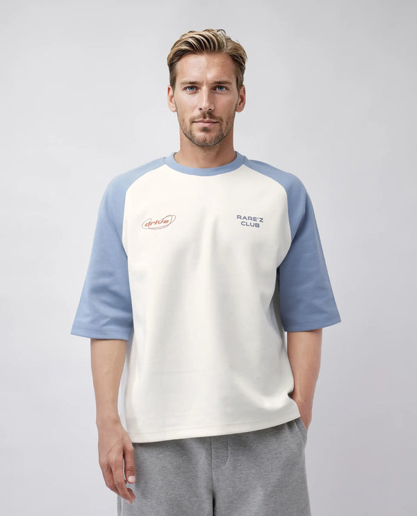 Rare Rabbit Men Revalo Blue Cotton Blend Fabric Half Sleeve Crew Neck Oversized Fit Graphic Print T-Shirt