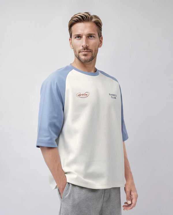 Rare Rabbit Men Revalo Blue Cotton Blend Fabric Half Sleeve Crew Neck Oversized Fit Graphic Print T-Shirt