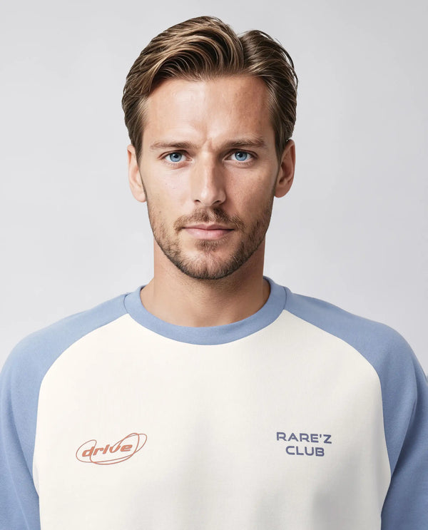 Rare Rabbit Men Revalo Blue Cotton Blend Fabric Half Sleeve Crew Neck Oversized Fit Graphic Print T-Shirt