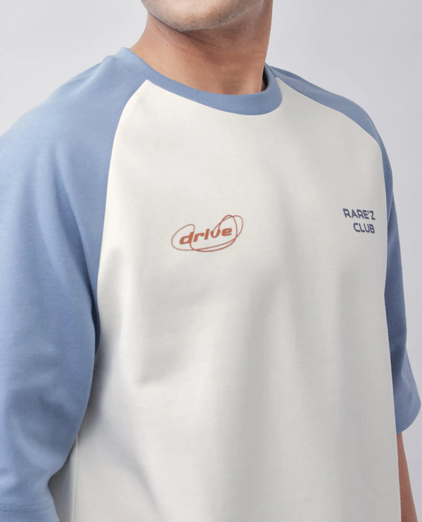Rare Rabbit Men Revalo Blue Cotton Blend Fabric Half Sleeve Crew Neck Oversized Fit Graphic Print T-Shirt