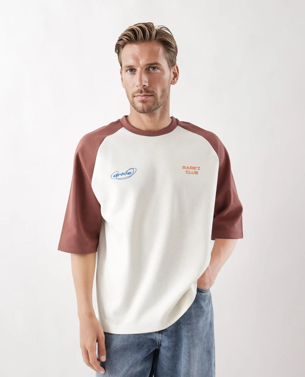 Rare Rabbit Men Revalo Rust Cotton Blend Fabric Half Sleeve Crew Neck Oversized Fit Graphic Print T-Shirt