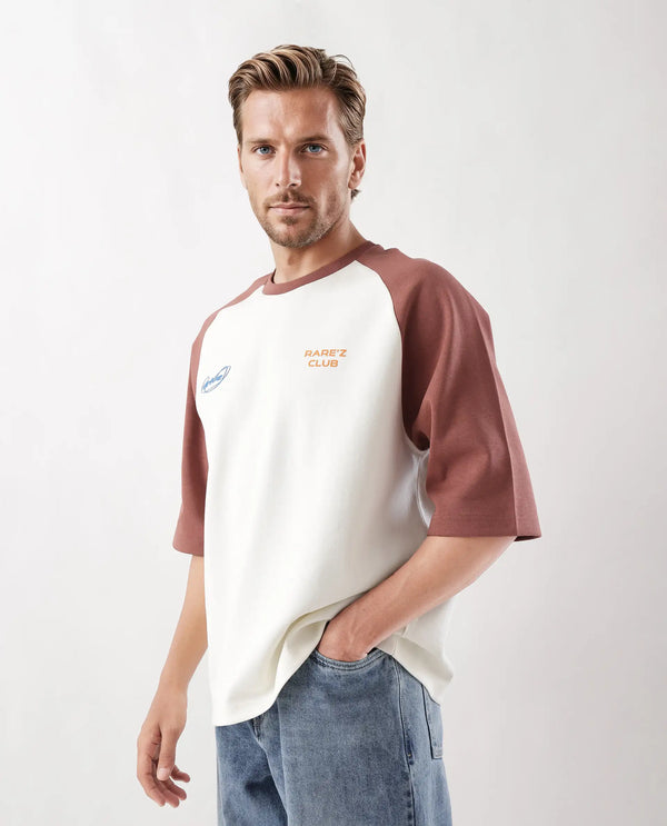 Rare Rabbit Men Revalo Rust Cotton Blend Fabric Half Sleeve Crew Neck Oversized Fit Graphic Print T-Shirt