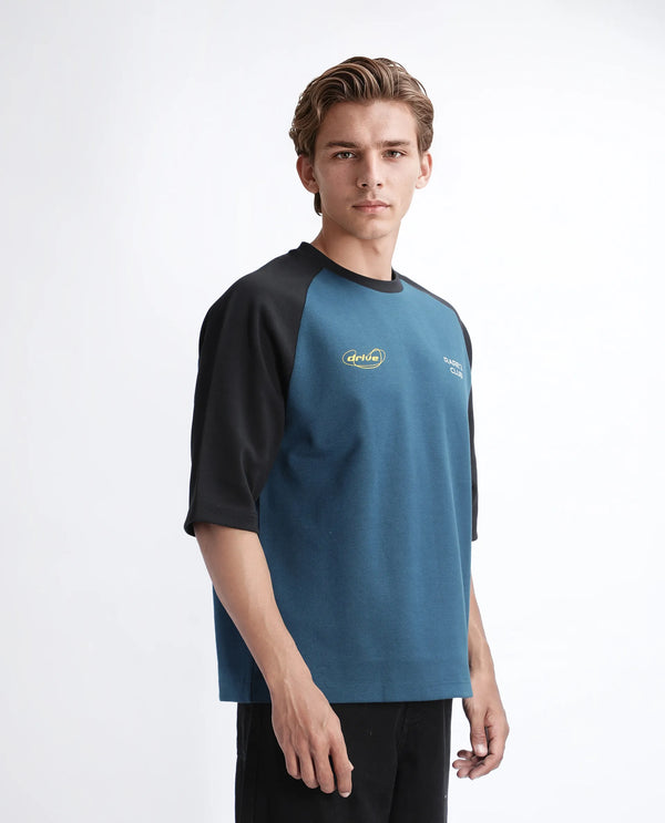 Rare Rabbit Men Revalo Teal Cotton Blend Fabric Half Sleeve Crew Neck Oversized Fit Graphic Print T-Shirt