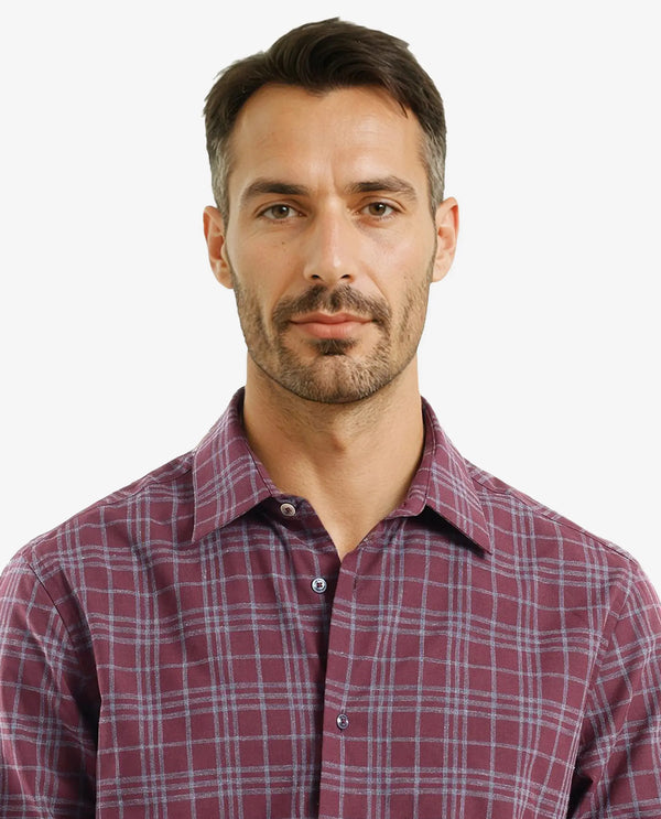 Rare Rabbit Men Revers Maroon Cotton Fabric Regular Collar Full Sleeve Regular Fit Check Shirt