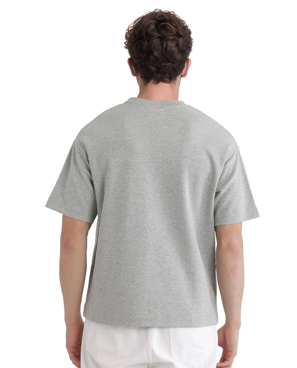 Rare Rabbit Men Rexo Melange Grey Cotton Poly Fabric Short Sleeve Crew Neck Graphic HD Print T-Shirt