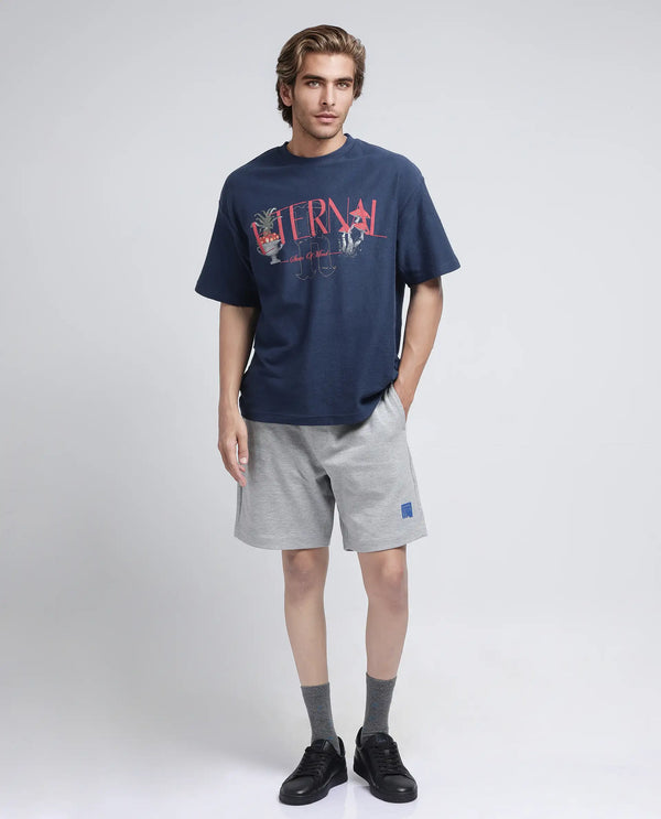 Rare Rabbit Men Rexon Grey Cotton Blend Fabric Relaxed fit Plain Shorts