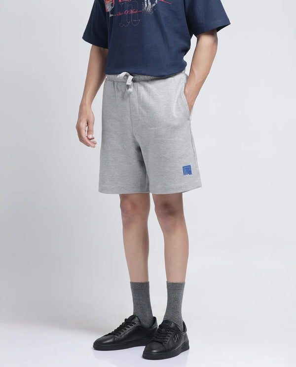 Rare Rabbit Men Rexon Grey Cotton Blend Fabric Relaxed fit Plain Shorts