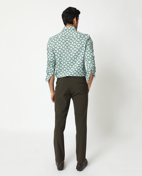 Rare Rabbit Men's Rhone Light Blue Cotton Viscose Fabric Geometric Print Full Sleeves Shirt