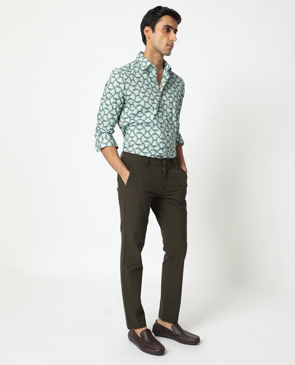 Rare Rabbit Men's Rhone Light Blue Cotton Viscose Fabric Geometric Print Full Sleeves Shirt