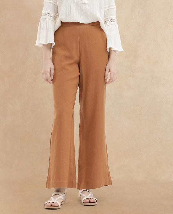 Rareism Women Rica Pastel Orange Cotton Linen Fabric Regular Length Trouser