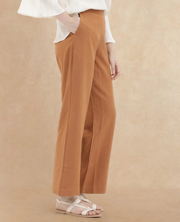 Rareism Women Rica Pastel Orange Cotton Linen Fabric Regular Length Trouser