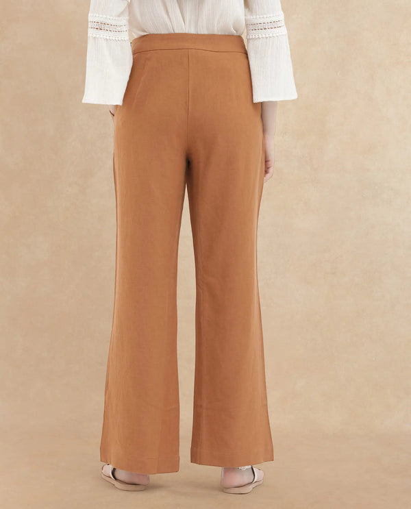 Rareism Women Rica Pastel Orange Cotton Linen Fabric Regular Length Trouser