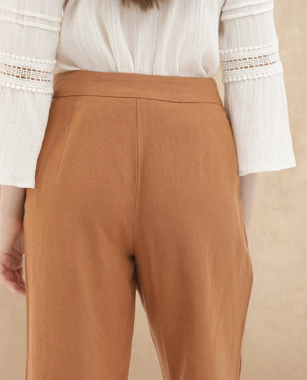 Rareism Women Rica Pastel Orange Cotton Linen Fabric Regular Length Trouser