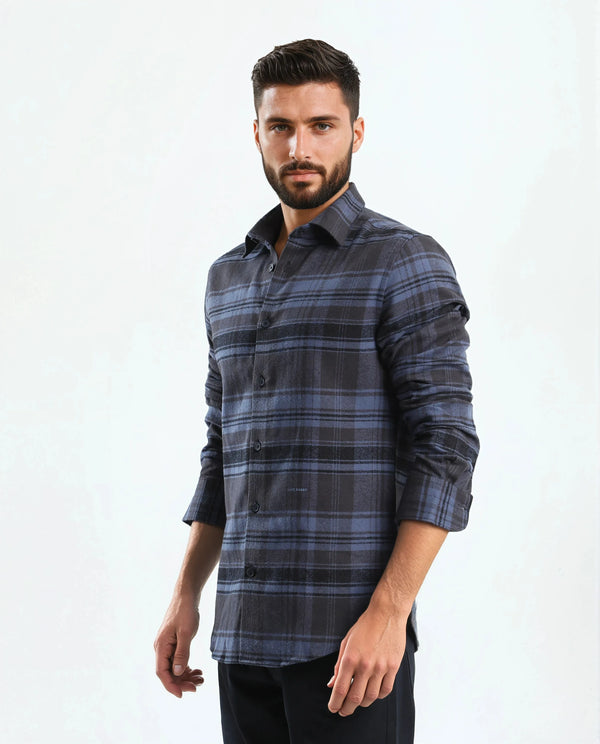 Rare Rabbit Men's Ricl Blue Cotton Fabric Full Sleeves Collared Neck Button Closure Checked Shirt