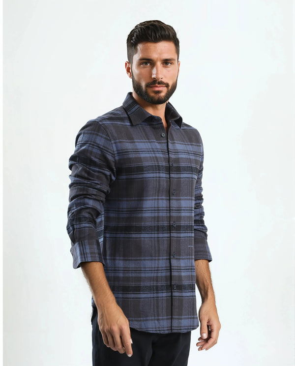 Rare Rabbit Men's Ricl Blue Cotton Fabric Full Sleeves Collared Neck Button Closure Checked Shirt