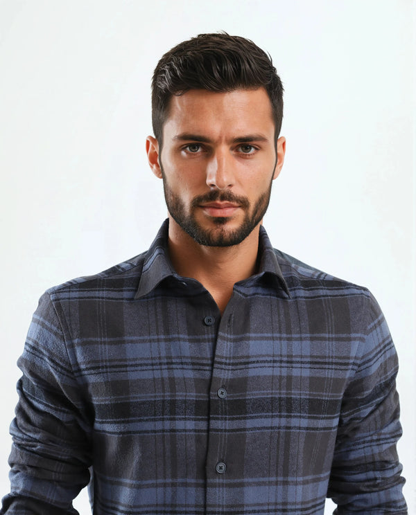 Rare Rabbit Men's Ricl Blue Cotton Fabric Full Sleeves Collared Neck Button Closure Checked Shirt
