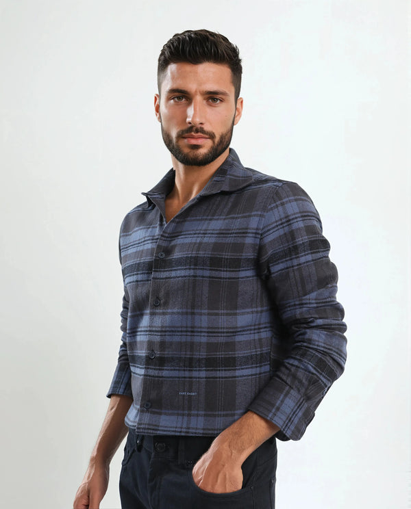 Rare Rabbit Men's Ricl Blue Cotton Fabric Full Sleeves Collared Neck Button Closure Checked Shirt